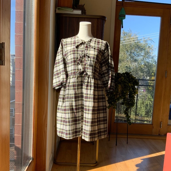 GANNI Babydoll Mini Dress with Ribbon Ties - Picture 7 of 14